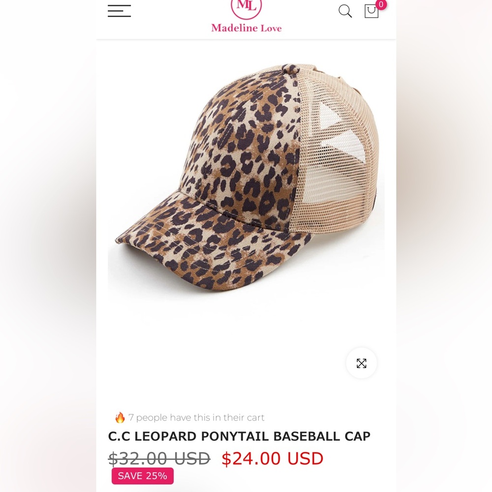 C.C Leopard Pattern Ponytail Baseball Hat - Picture 6 of 6